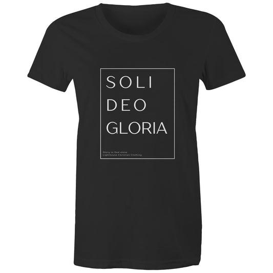 Christian t-shirt featuring 'Soli Deo Gloria' design in bold white text — meaning 'Glory to God Alone' — minimalist faith-based apparel by Lighthouse Christian Clothing.