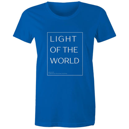 Christian t-shirt with 'Light of the world' Bible verse design from John 8:12 – minimalist faith-based apparel by Lighthouse Christian Clothing.
