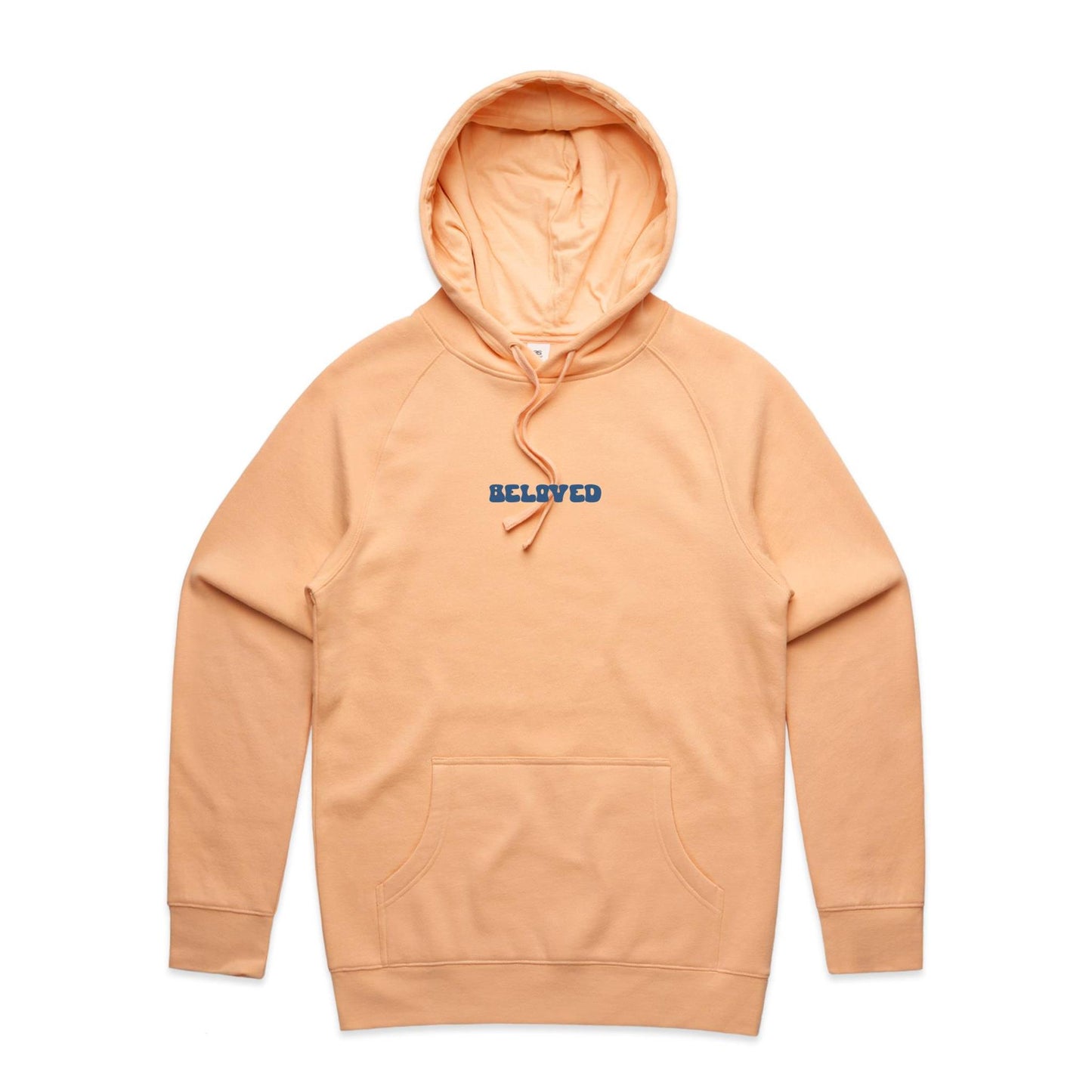 Christian hoodie from Lighthouse Christian Clothing, featuring the word “Beloved” in bold, wavy dark blue text across the chest — a simple yet powerful reminder of your identity in Christ.