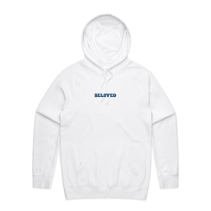 Christian hoodie from Lighthouse Christian Clothing, featuring the word “Beloved” in bold, wavy dark blue text across the chest — a simple yet powerful reminder of your identity in Christ.