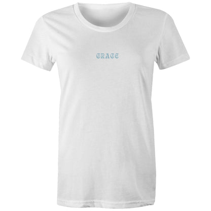 Front view of a white Christian T-shirt with the word “GRACE” printed in blue stylized letters on the chest.
