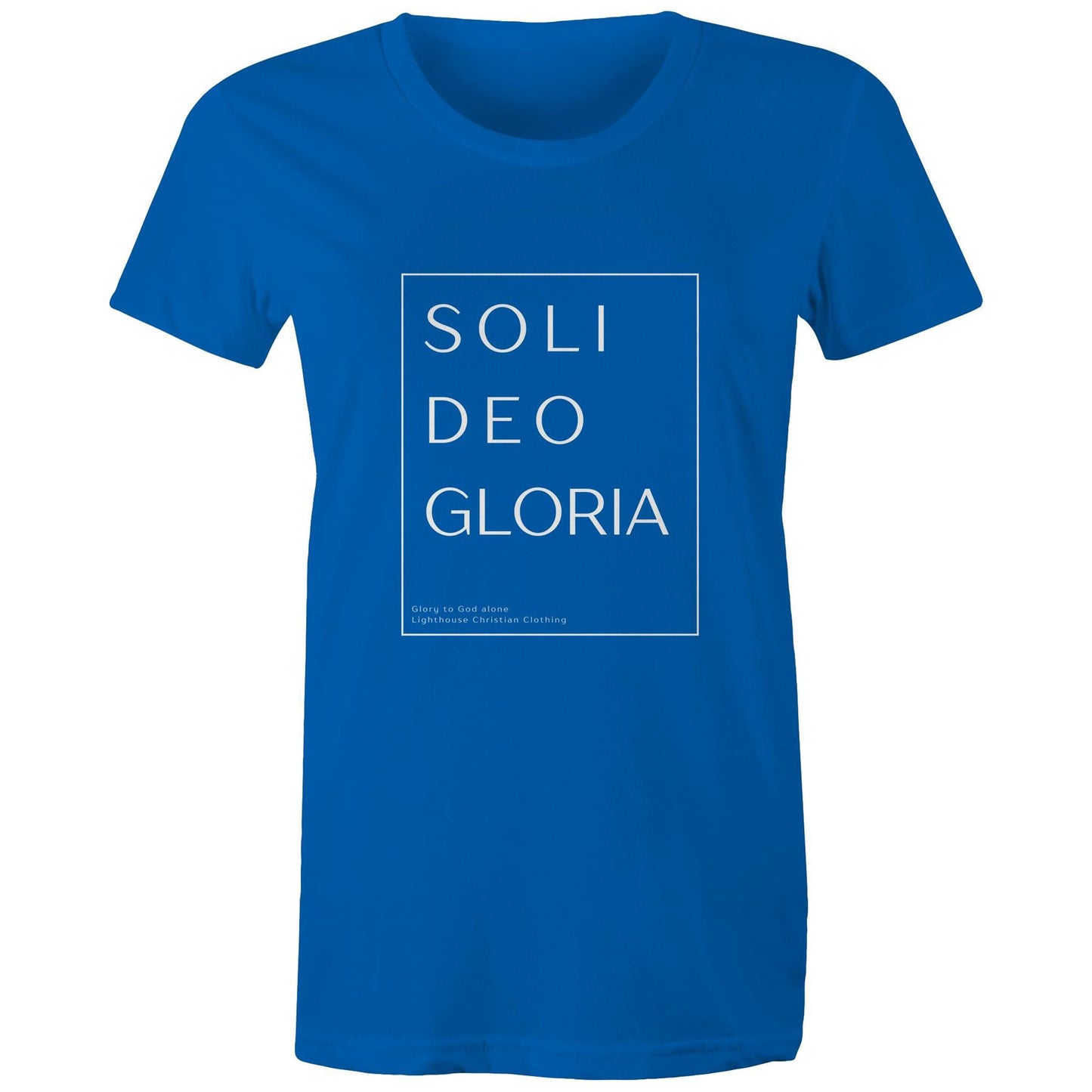 Christian t-shirt featuring 'Soli Deo Gloria' design in bold white text — meaning 'Glory to God Alone' — minimalist faith-based apparel by Lighthouse Christian Clothing.