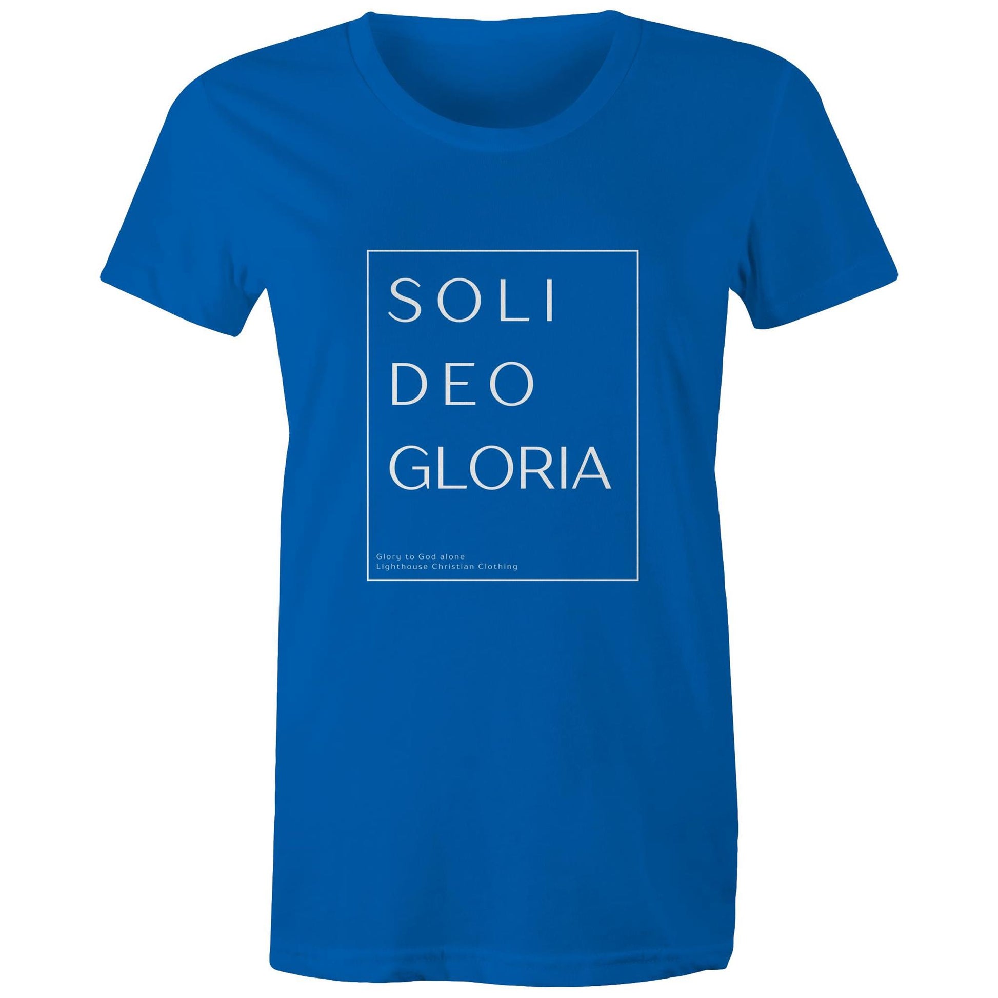 Christian t-shirt featuring 'Soli Deo Gloria' design in bold white text — meaning 'Glory to God Alone' — minimalist faith-based apparel by Lighthouse Christian Clothing.
