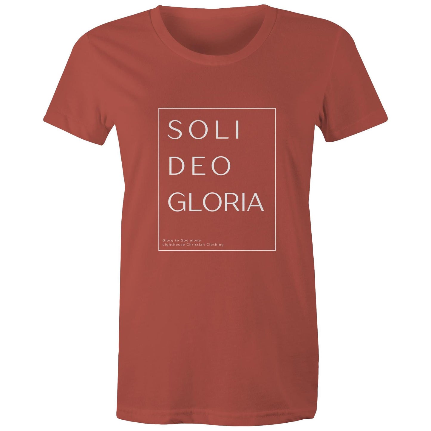 Christian t-shirt featuring 'Soli Deo Gloria' design in bold white text — meaning 'Glory to God Alone' — minimalist faith-based apparel by Lighthouse Christian Clothing.