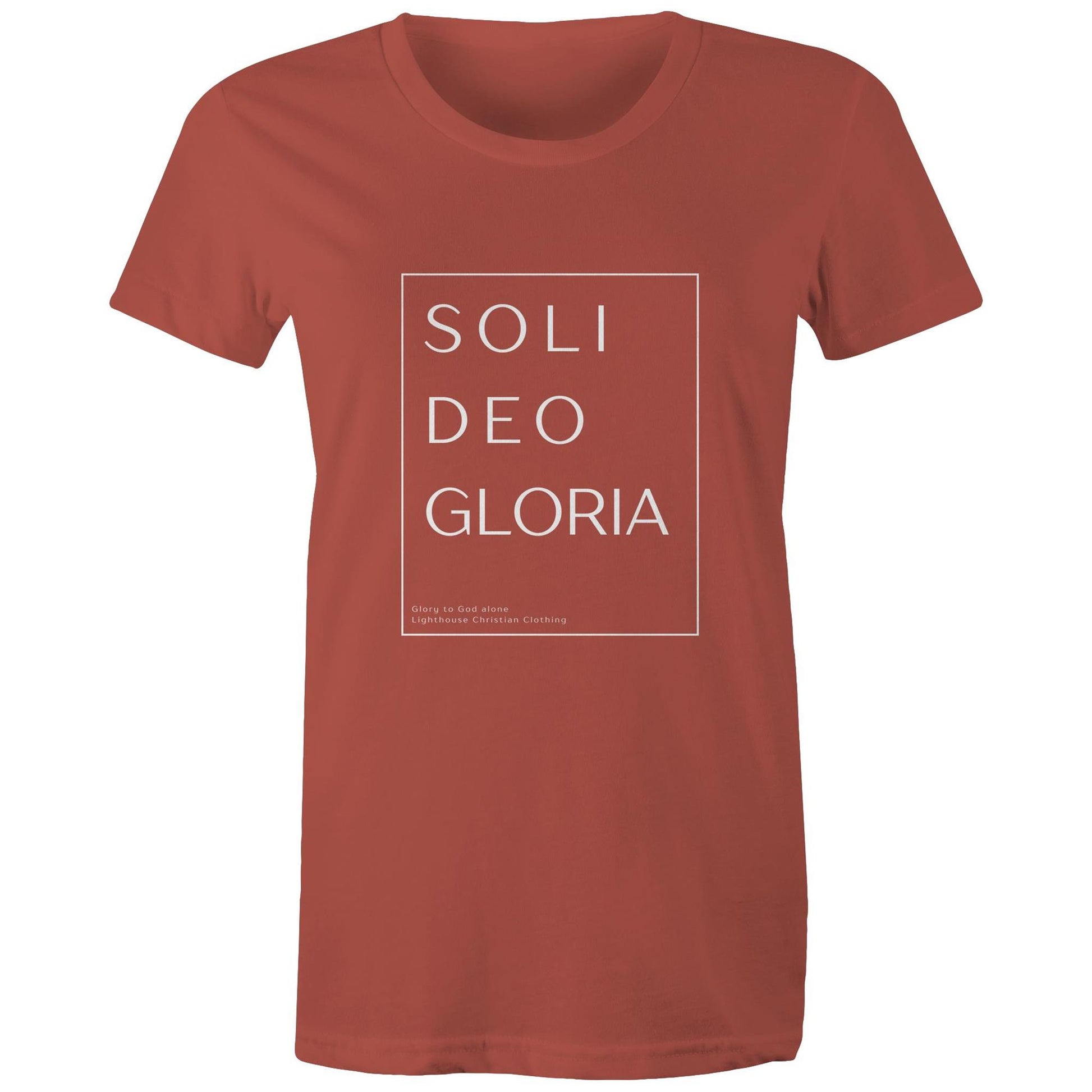 Christian t-shirt featuring 'Soli Deo Gloria' design in bold white text — meaning 'Glory to God Alone' — minimalist faith-based apparel by Lighthouse Christian Clothing.