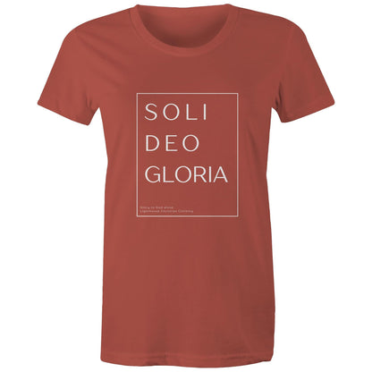 Christian t-shirt featuring 'Soli Deo Gloria' design in bold white text — meaning 'Glory to God Alone' — minimalist faith-based apparel by Lighthouse Christian Clothing.