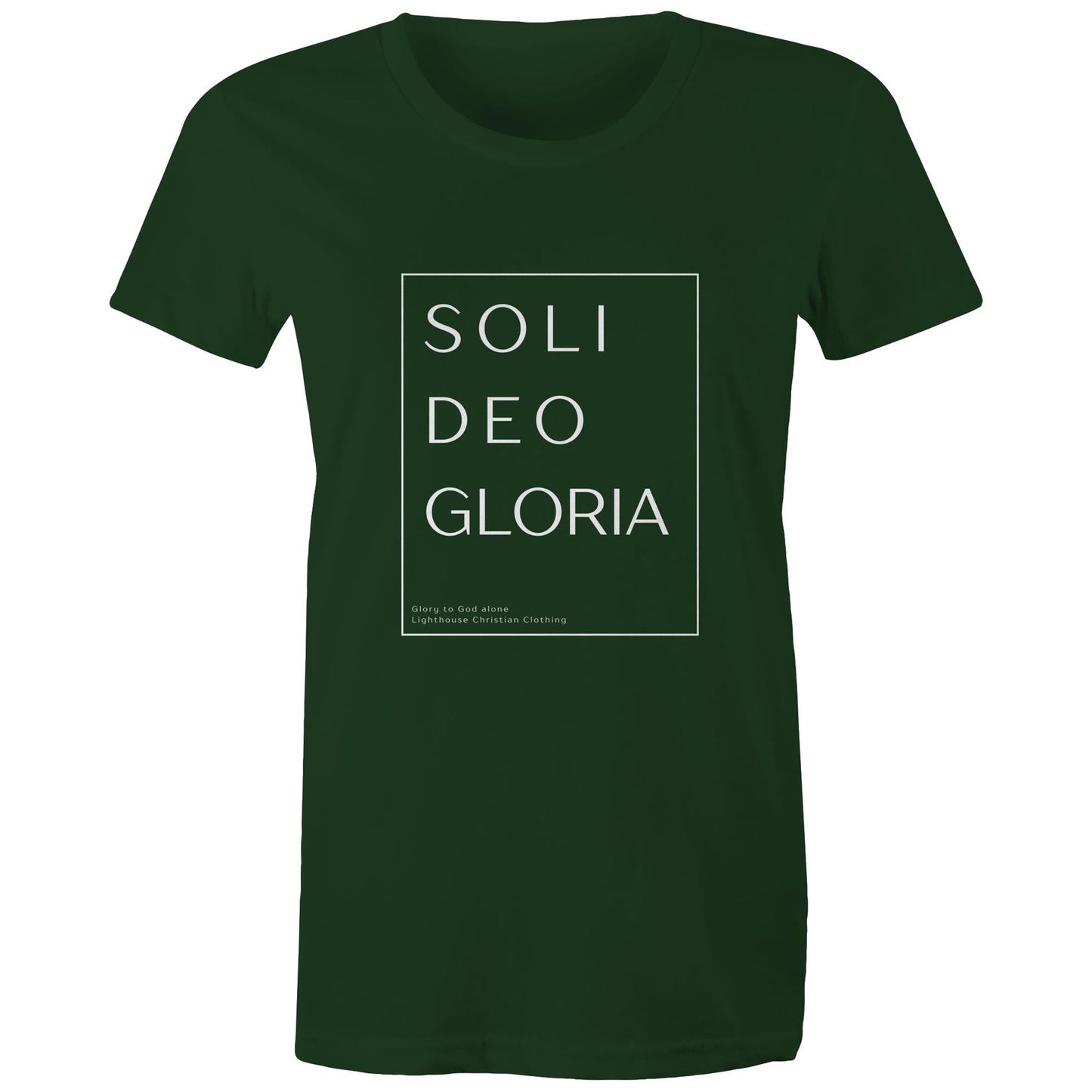 Christian t-shirt featuring 'Soli Deo Gloria' design in bold white text — meaning 'Glory to God Alone' — minimalist faith-based apparel by Lighthouse Christian Clothing.