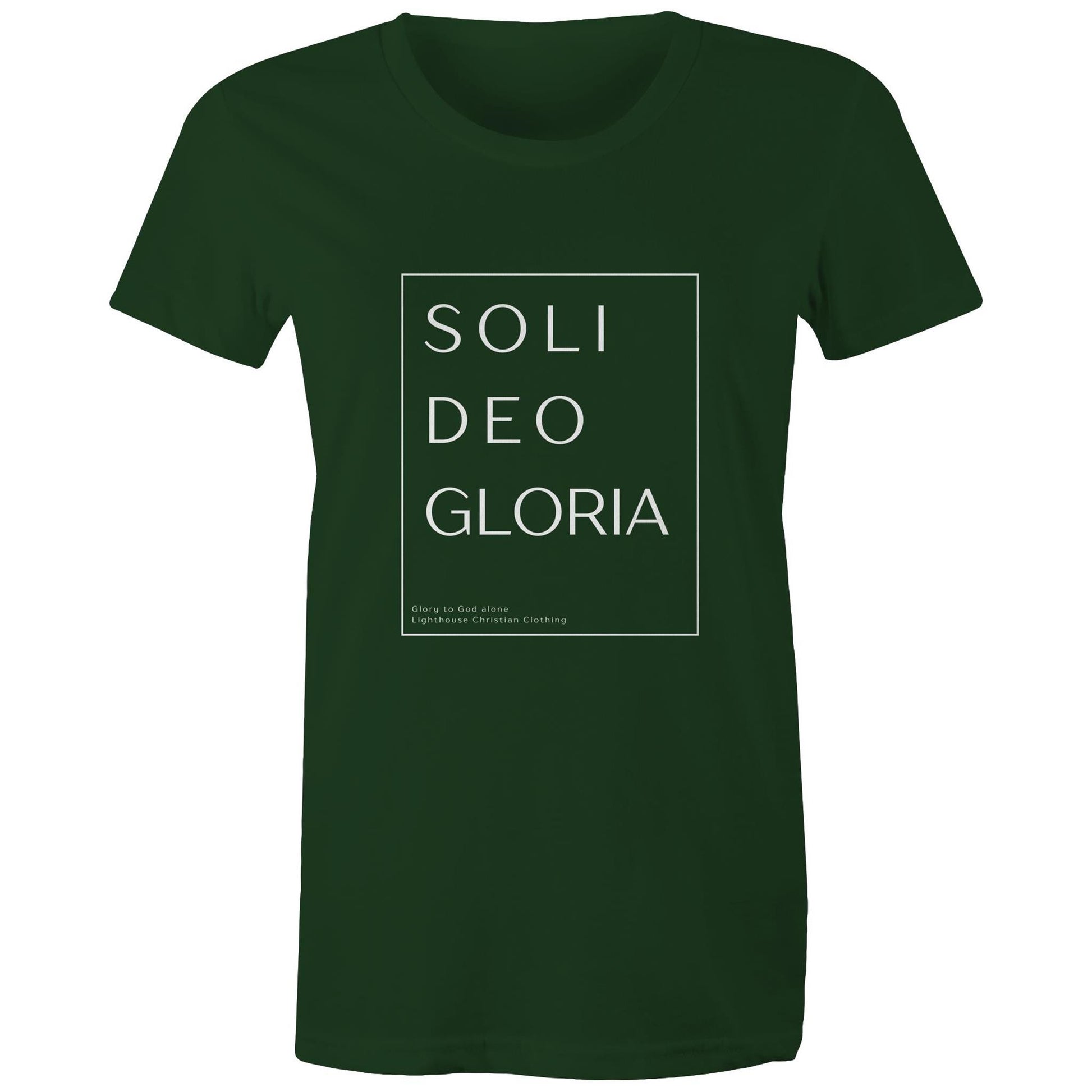 Christian t-shirt featuring 'Soli Deo Gloria' design in bold white text — meaning 'Glory to God Alone' — minimalist faith-based apparel by Lighthouse Christian Clothing.