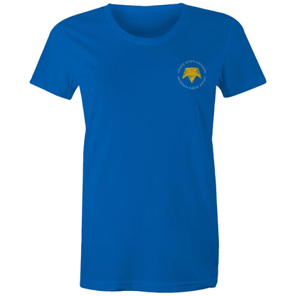 Christian t-shirt with left pocket print reading 'Upside Down Kingdom' and a yellow upside-down crown — minimalist faith-based design by Lighthouse Christian Clothing.