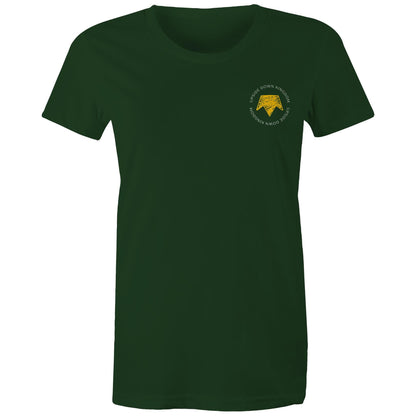 Christian t-shirt with left pocket print reading 'Upside Down Kingdom' and a yellow upside-down crown — minimalist faith-based design by Lighthouse Christian Clothing.